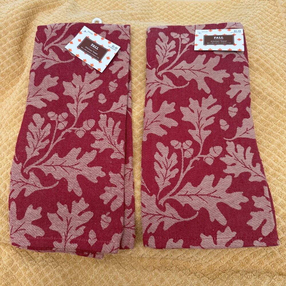 Hobby Lobby Fall Autumn Acorn Leaves Kitchen Towel LOT of 2 - 18x28 inches